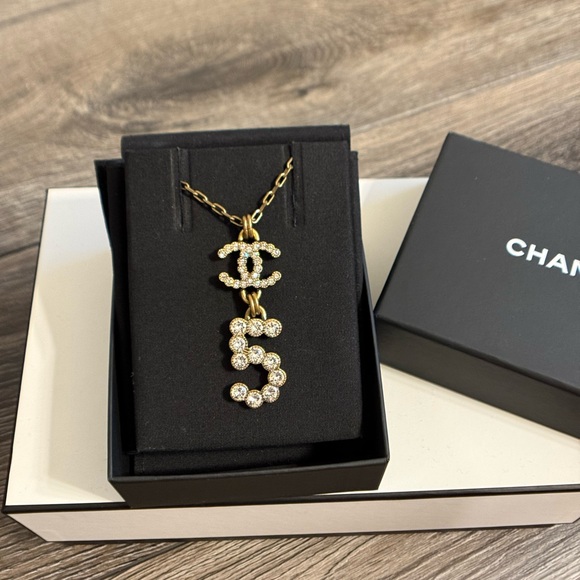 Chanel Gold Old Age Metal Crystal CC #5 Statement Pendant Necklace - Picture 1 of 12